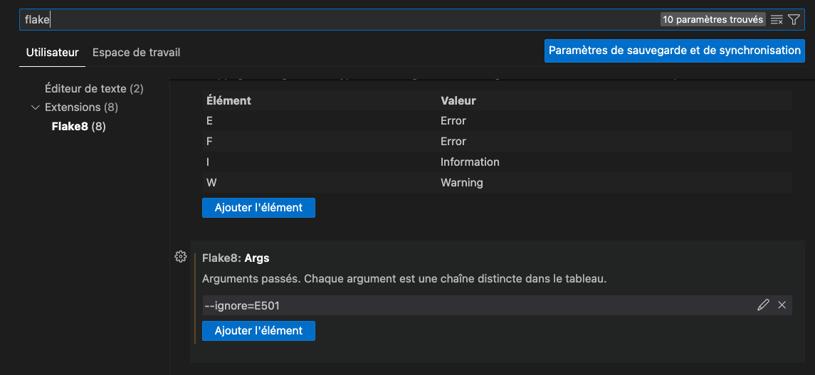 paramètres flake8