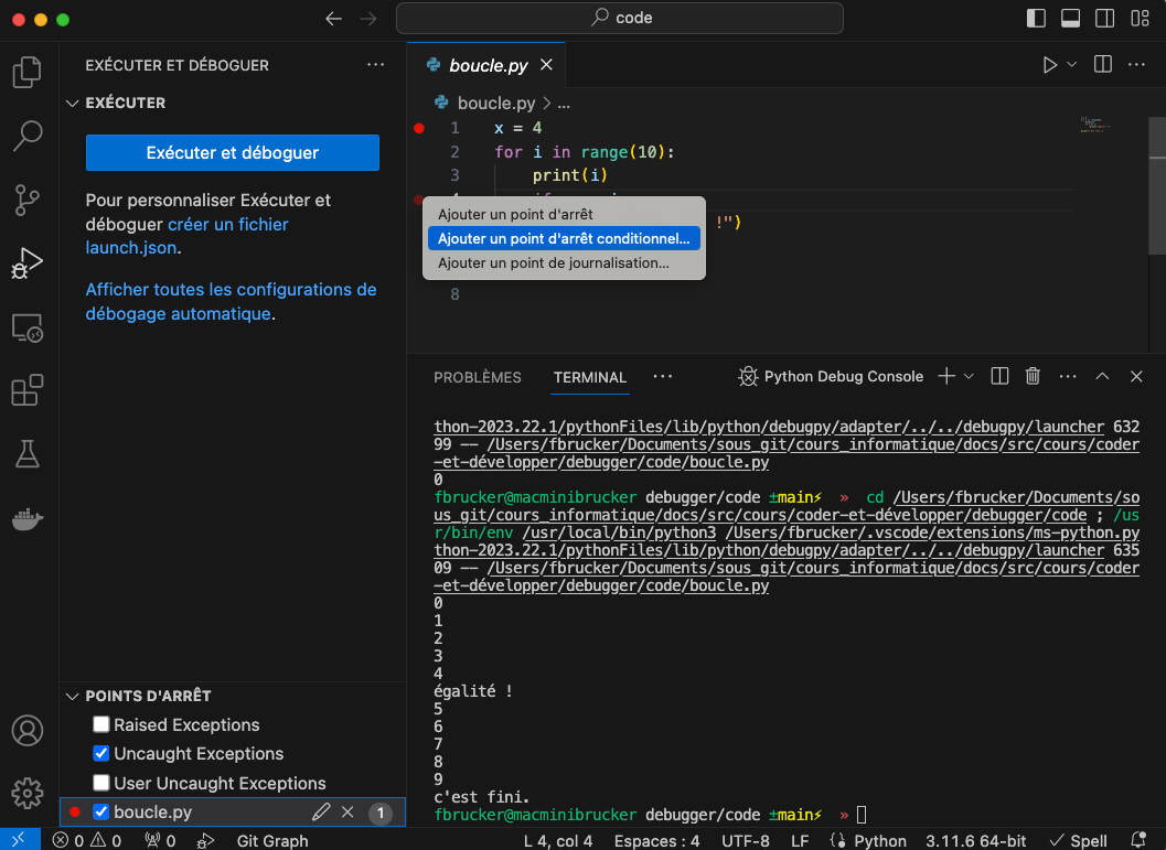 breakpoint conditionnel