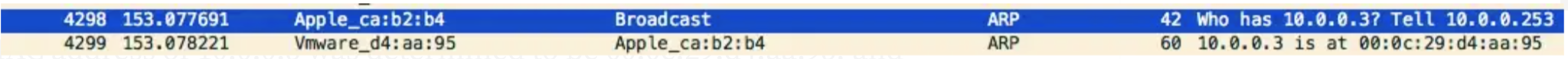 Wireshark Capture of ARP request/ reply