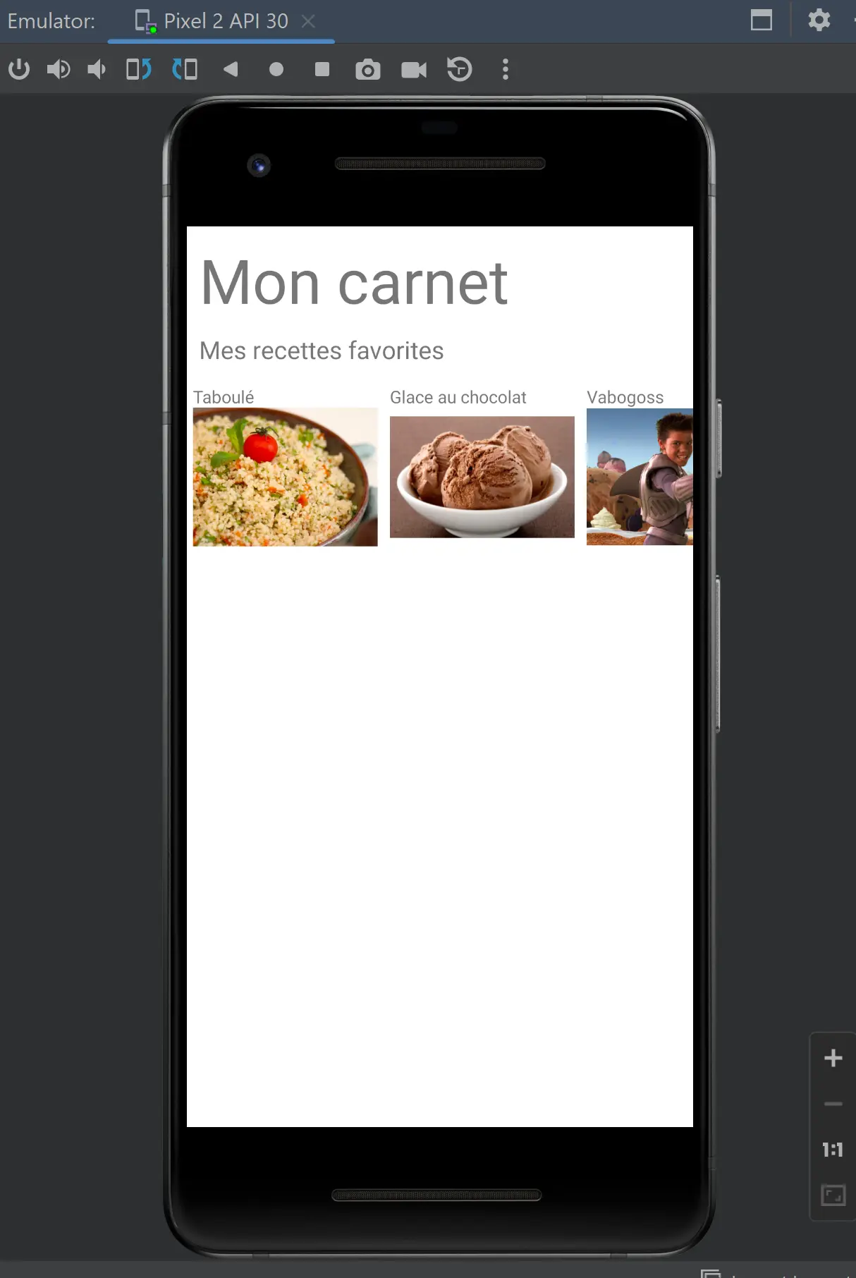 Capture d'écran de l'application Menu