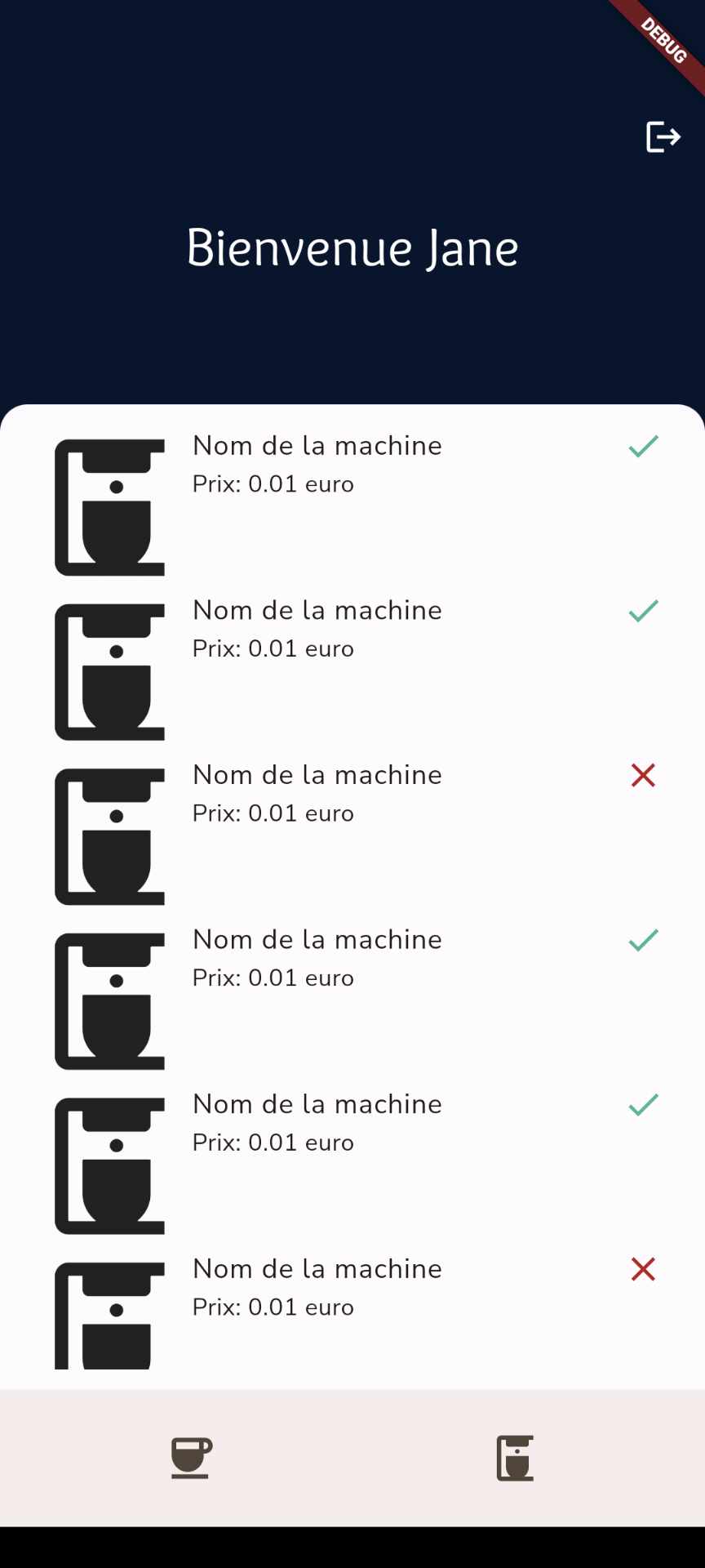 La page avec la liste des machines