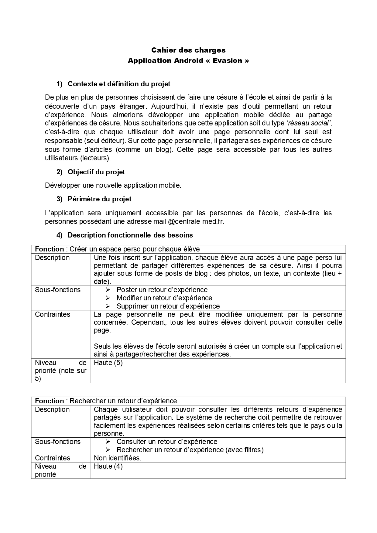 Cahier des charges - client (partie 1)