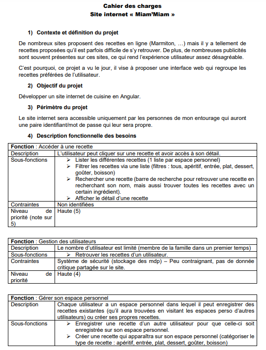 Cahier des charges - 1