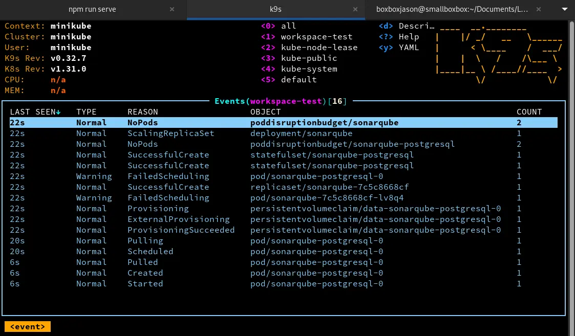 Events déploiement SonarQube