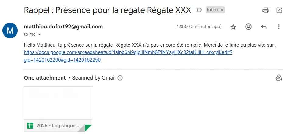 Email de Rappel