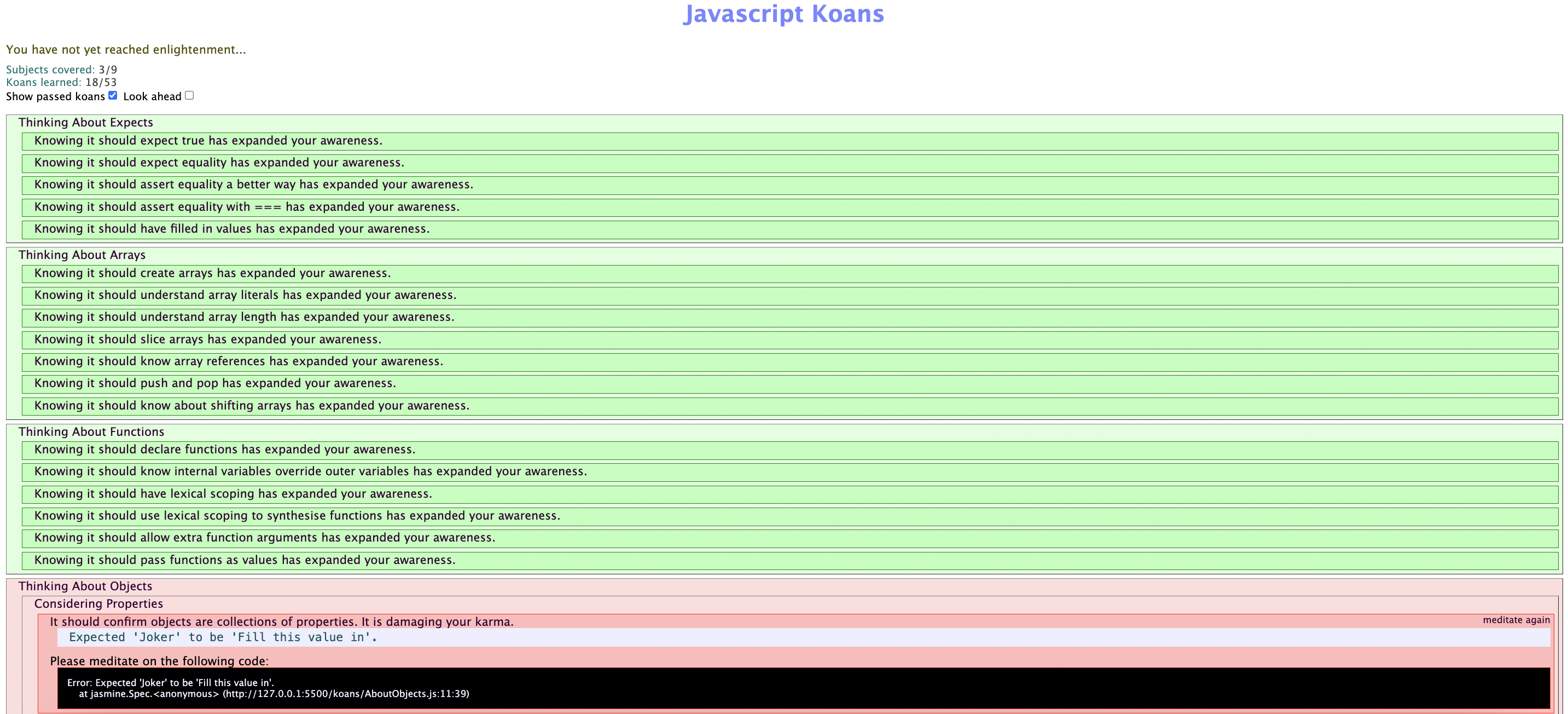 Tests js-koans